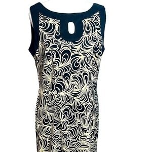 Connected Casual Stylish Chic Black and Cream Swirl Dress Size 12 Pristine